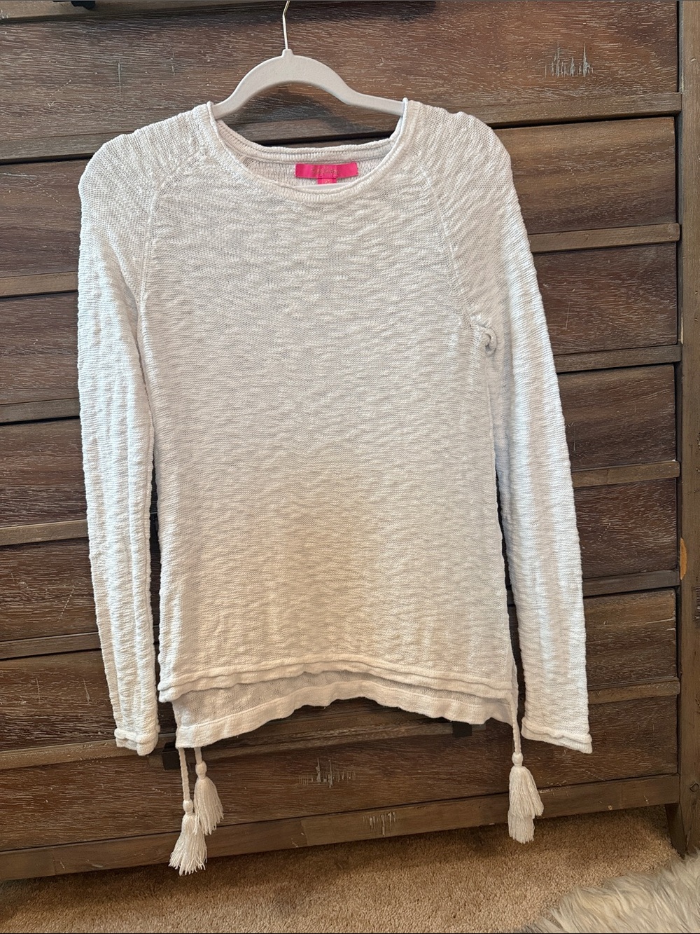 Lilly Pulitzer, Jody White Knit Tassel Hem Sweater